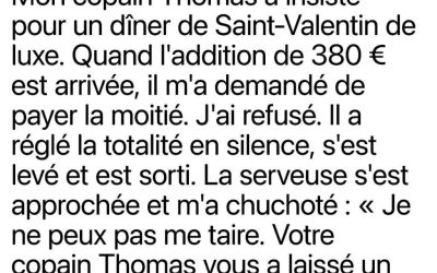 Mon copain m’a demandé de partager l’addition de la Saint-Valentin ce qui s’est passé ensuite a mis fin à notre relation de 7 ans